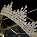 Europa Elegante AAAZircon Zirkonia CZ Crystal Bling Glänzendes Gold Royal Pageant Crown Braut Hochzeit Kopfbedeckung Tiara